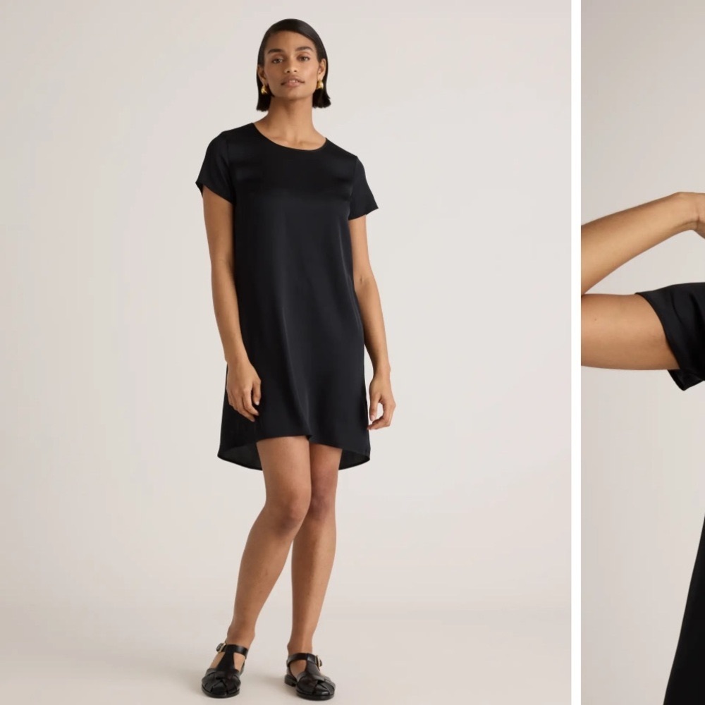 Washable stretch silk Tee dress by Quince - M - black